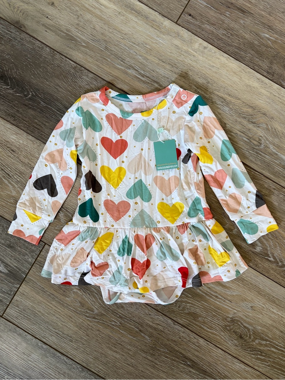 Gigi & Max Bamboo Heart Print Long Sleeve Baby Dress Bodysuit